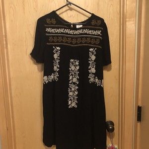 Knox Rose Black Boho Embroidered Short Sleeve Dress Size Small